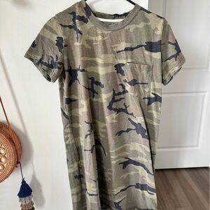 Camo Pocket T-Shirt Dress in Olive & Black